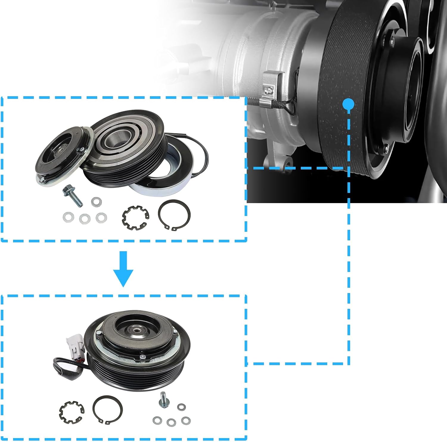 Kit de reparación del conjunto del embrague del compresor de CA compatible con Dodge Ram 1500 5.7L 2014 2015 2016 2017 2018# AIG380-CL 68140664AC