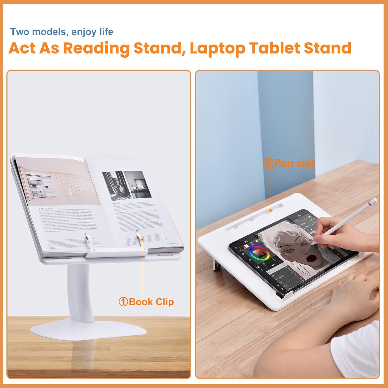 xuenair – Escritorio portátil blanco con clip para libros, ángulo ajustable, para laptop de 17 pulgadas, cama xuenair para sofá, computadora,