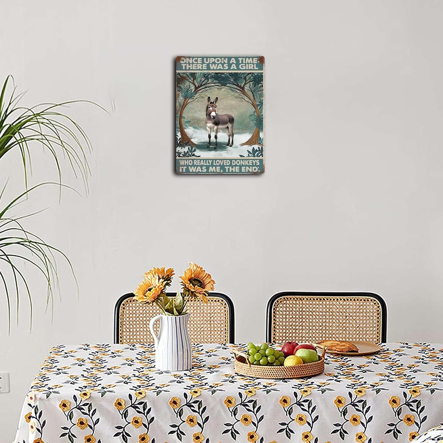 Letrero de hojalata con texto en inglés Once Upon A Time There Were A Girl Who Really Loved Donkey Tin Sign para decoración de pared de jardín,