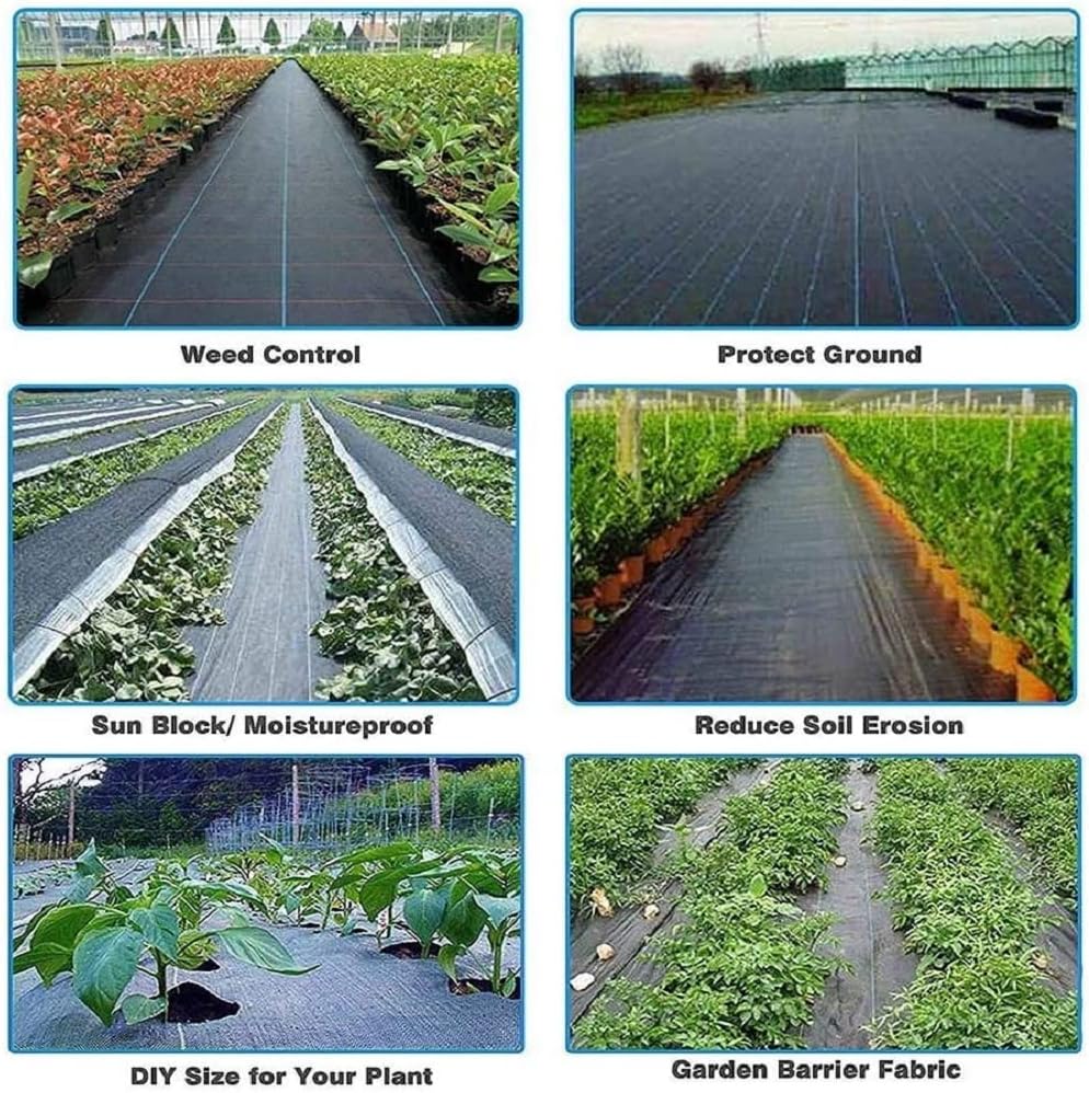 Tela de barrera de malezas resistente de 4 x 100 pies, protector de jardín ultra grueso para control de malas hierbas, cubierta de suelo negro,