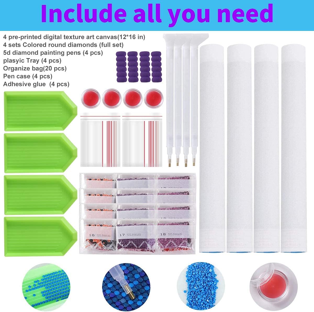 ZuoAnLF Paquete de 4 kits de pintura de diamantes 5D para adultos, kit de manualidades de pintura de diamantes de Van Gogh para decoración de pared