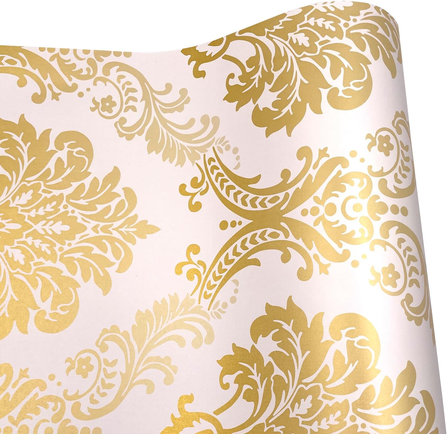 Rollo de papel tapiz de 14.7 pies de papel pintado de damasco dorado, revestimiento autoadhesivo para cajones de 17.7 x 177 pulgadas, cubierta de