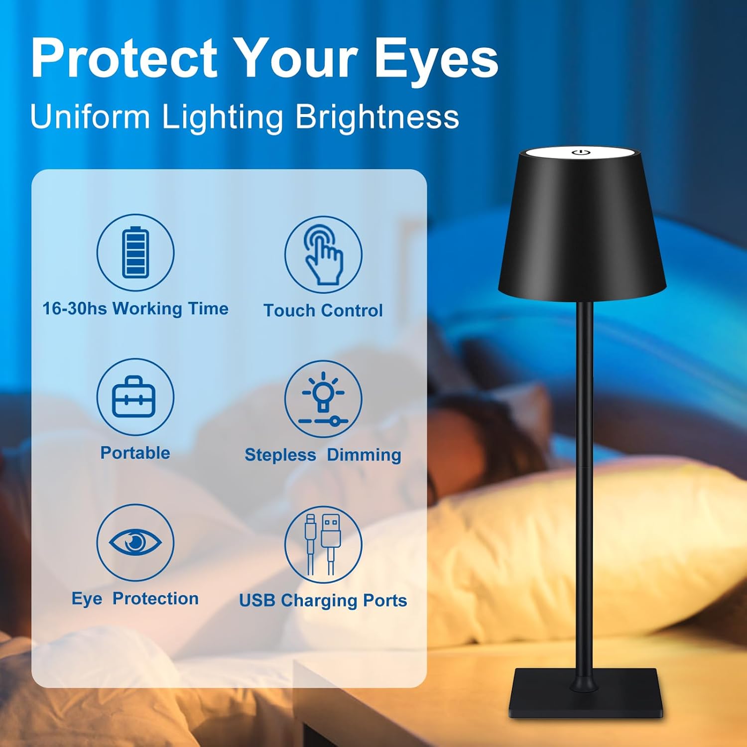 Aiwewin Paquete de 2 lámparas de mesa inalámbricas, lámpara LED portátil de escritorio, funciona con pilas, luz de mesa de 5000 mAh, 3 colores de