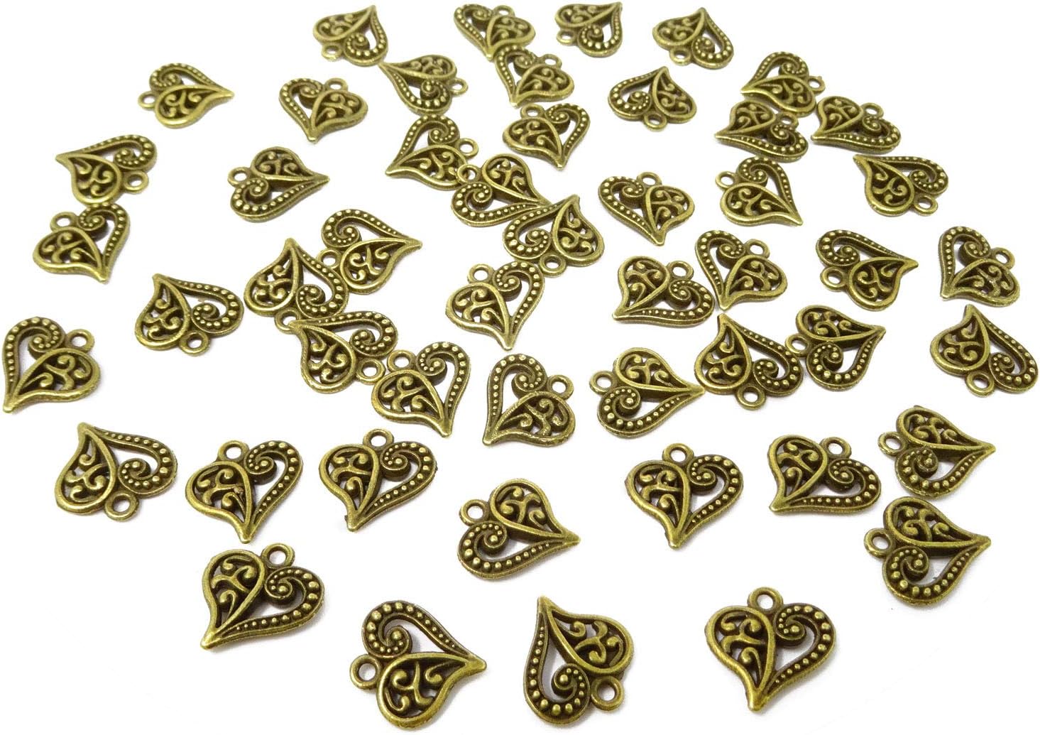 Honbay 50 dijes antiguos de aleación de corazón para el día de San Valentín, dijes retro para llaveros, aretes, pulseras, collares, joyería y