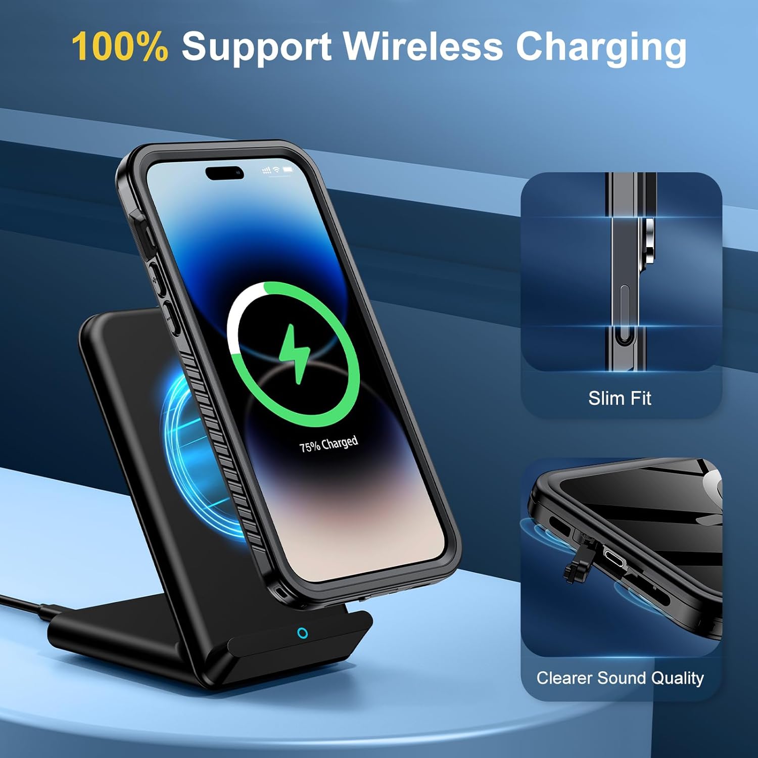 Humixx Funda impermeable para iPhone 14 Pro con anillo magnético, lente 9H integrada y protector de pantalla IP68 bajo el agua compatible con