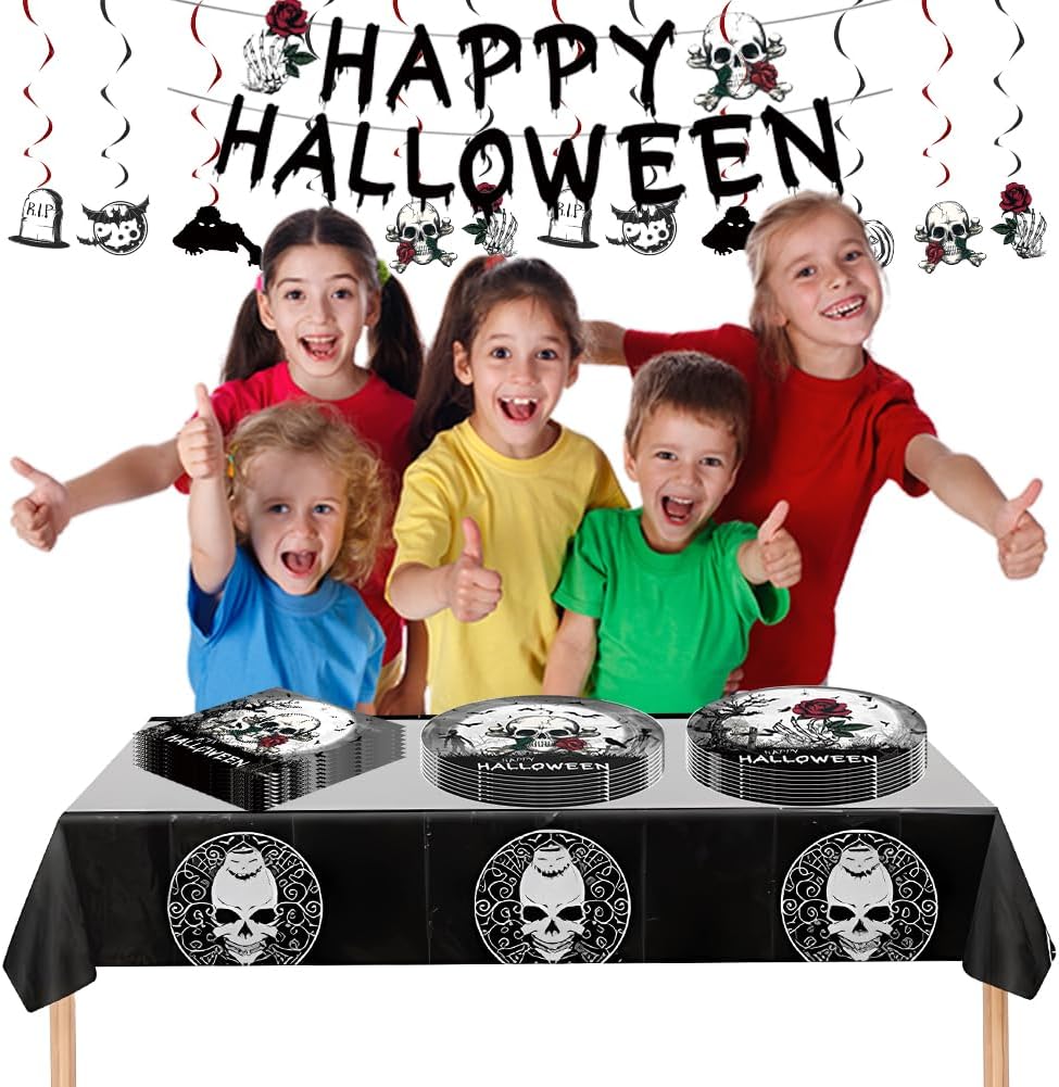Egami 40 suministros para fiesta de Halloween, incluye 20 platos de postre, 20 servilletas, utilizados para decoración de fiesta de cumpleaños de