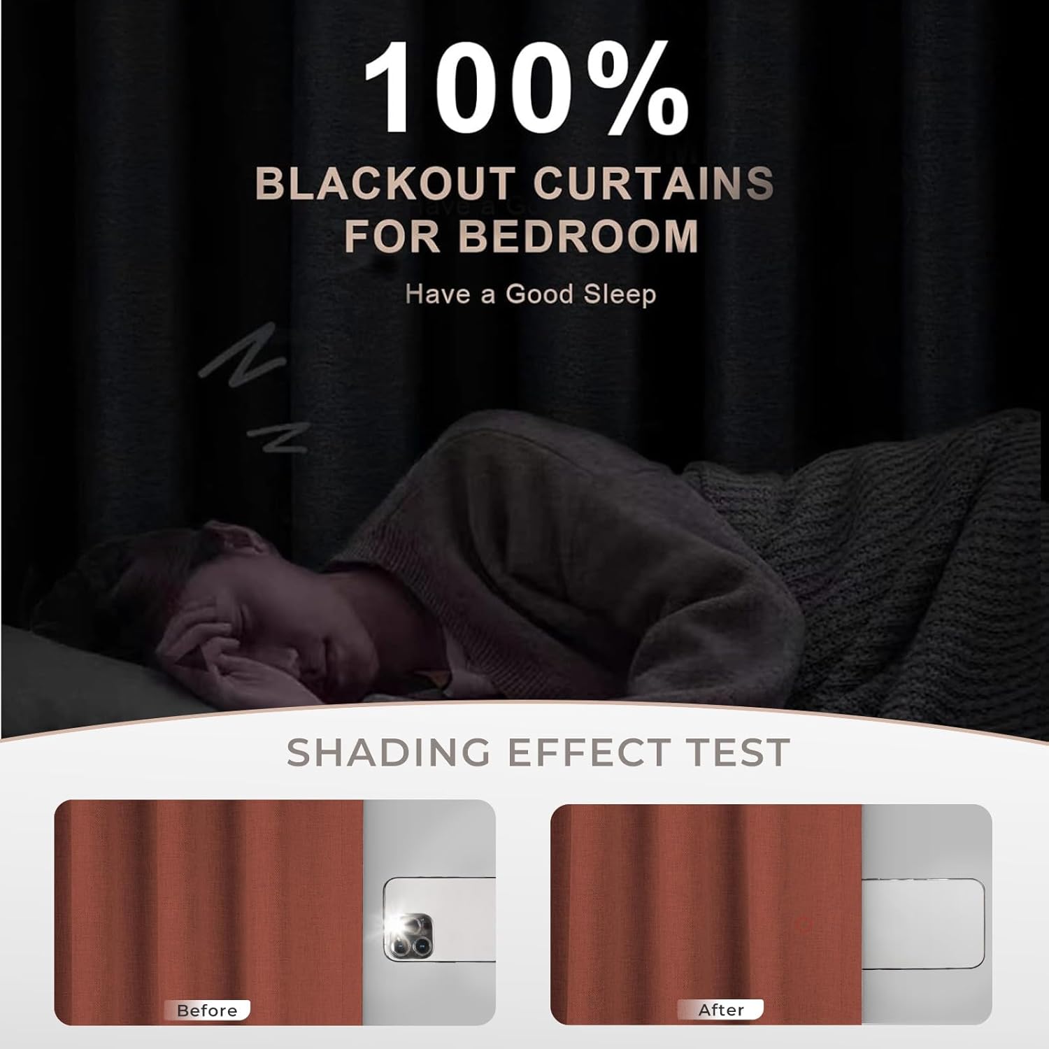 INOVADAY Cortinas 100% opacas para dormitorio de 108 pulgadas de largo, juego de 2 paneles de cortinas opacas de lino, con pestaña trasera, bolsillo