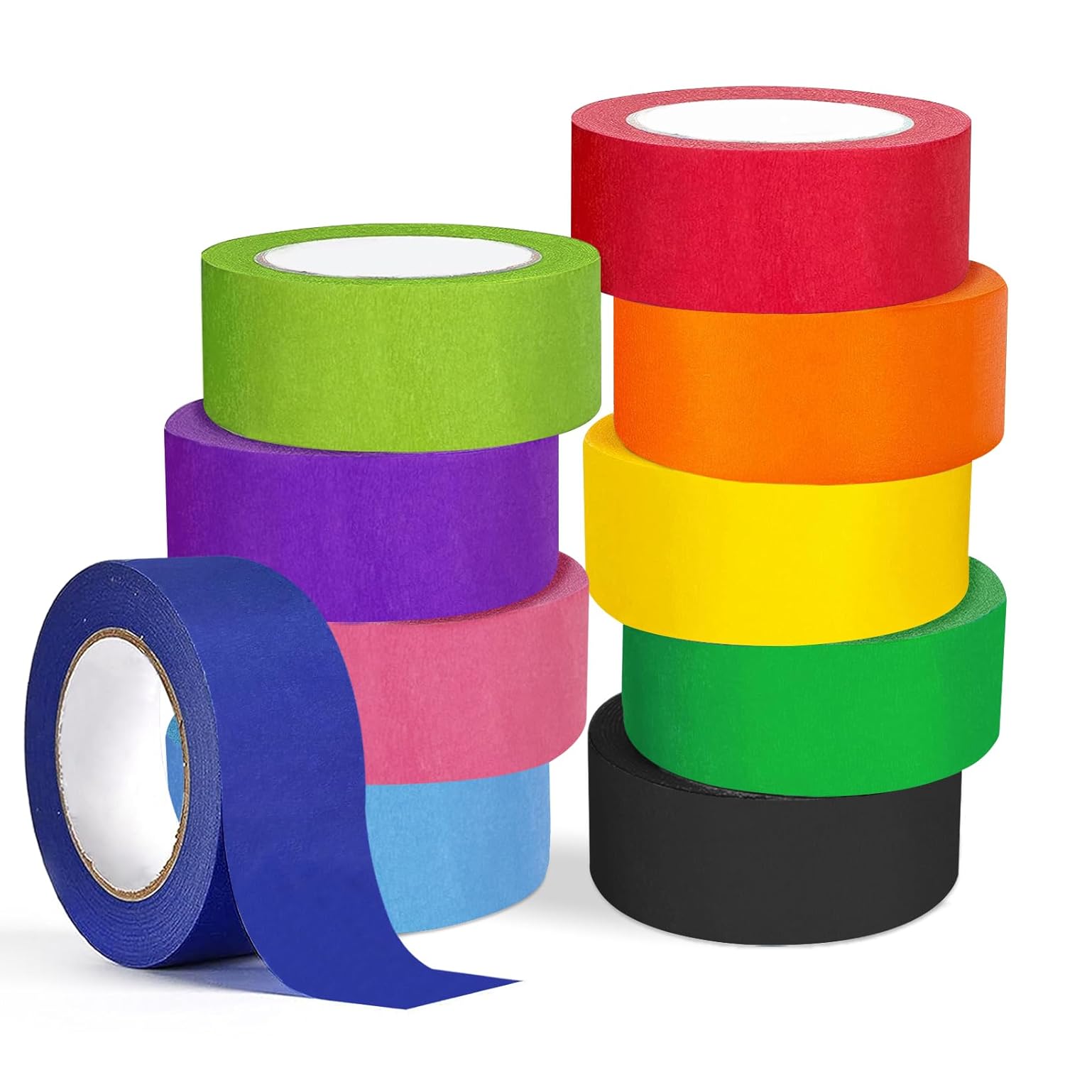 LRCXL Cinta adhesiva de colores, 10 rollos  1 pulgada x 327 pies de cinta para pintores de colores del arco iris, cinta de manualidades, cinta de