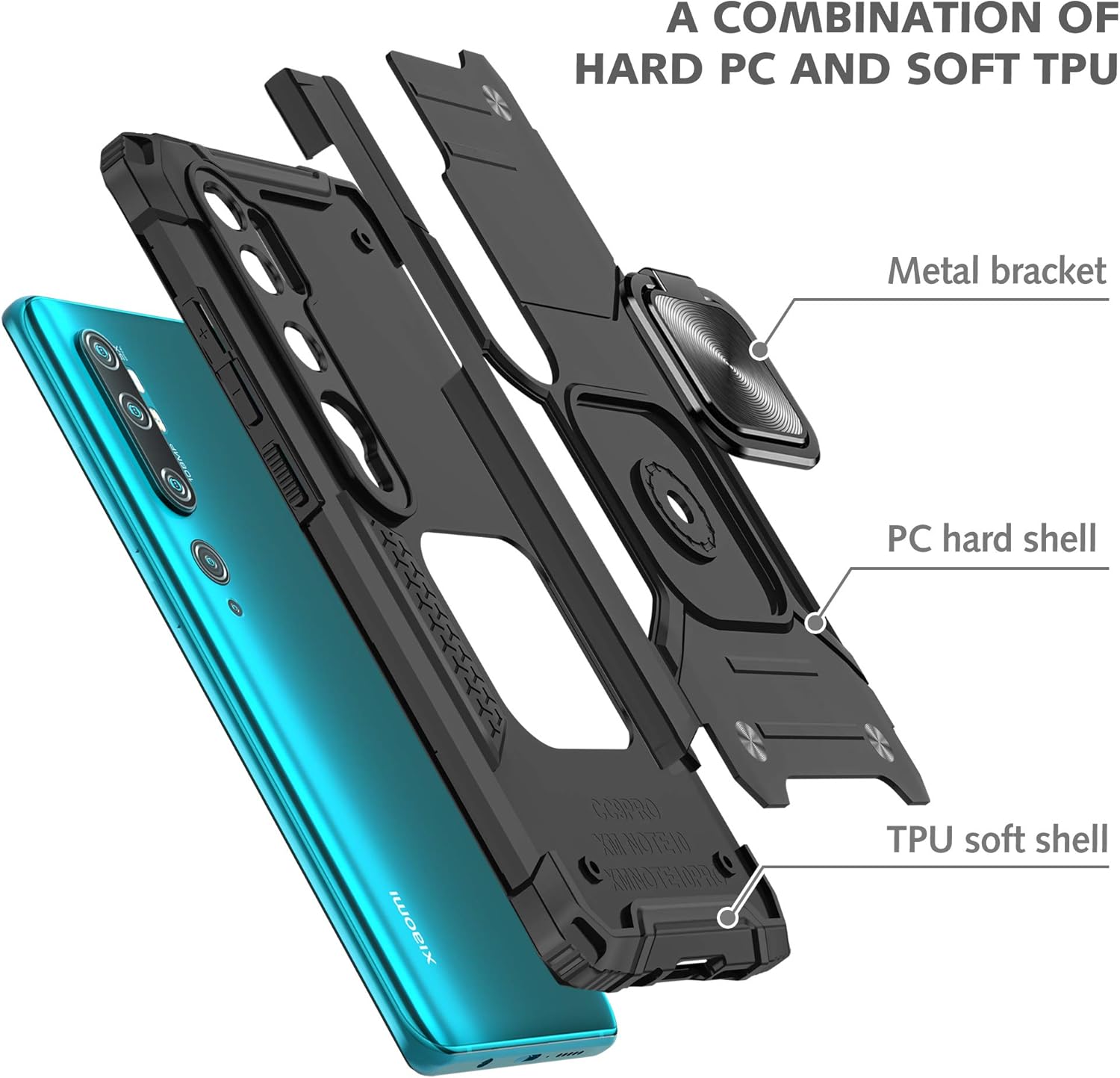 Asuwish Funda de teléfono para Xiaomi Mi Note 10Note10ProCC9 Pro con cubierta protectora de pantalla de vidrio templado y soporte de anillo delgado
