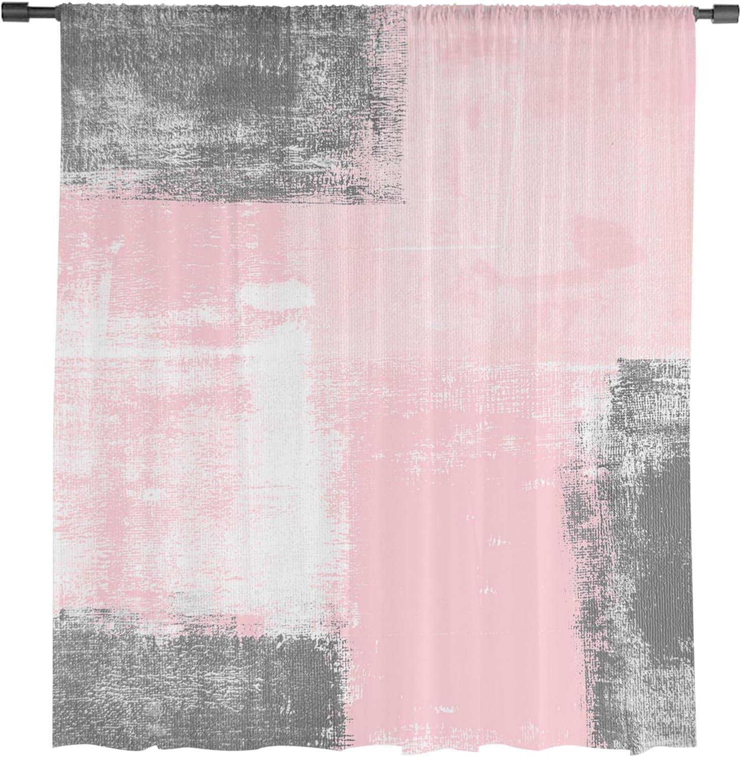 Cortinas de ventana color rosa y gris de 96 pulgadas de largo, cortinas de gasa semitransparentes con bolsillo para barra, cortinas de gasa para