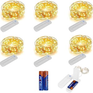 ZNYCYE Guirnalda de 50 luces LED con temporizador, 8.2 pies, 8 modos, funciona con pilas, paquete de 6 mini luces LED para bricolaje, boda, ZNYCYE Guirnalda de 50 luces LED con temporizador, 8.2 pies, 8 modos, funciona con pilas, paquete de 6 mini luces LED para bricolaje, boda,