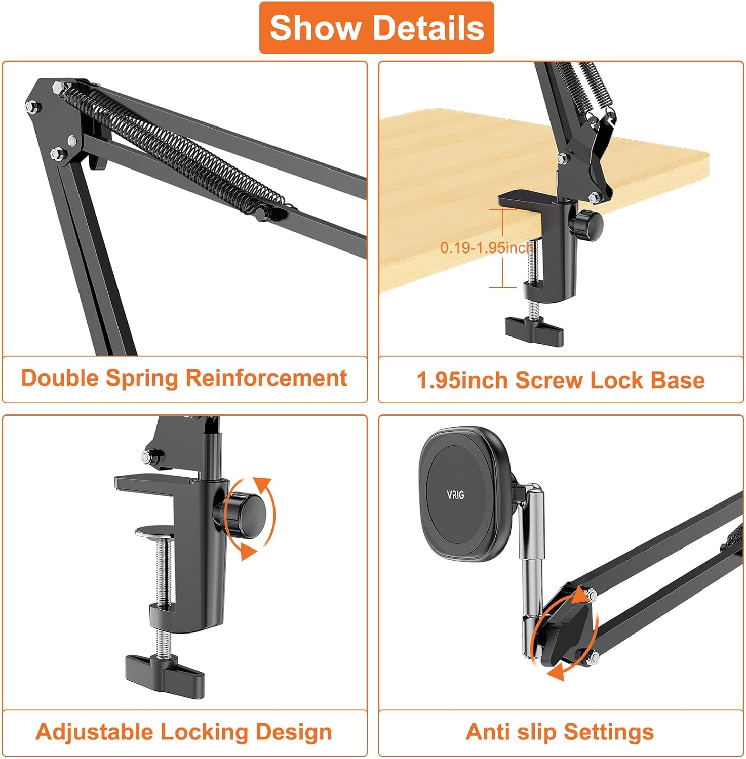 VRIG – Soporte magnético para teléfono celular para grabación de video, soporte ajustable para teléfono celular de escritorio o cama, para iPhone