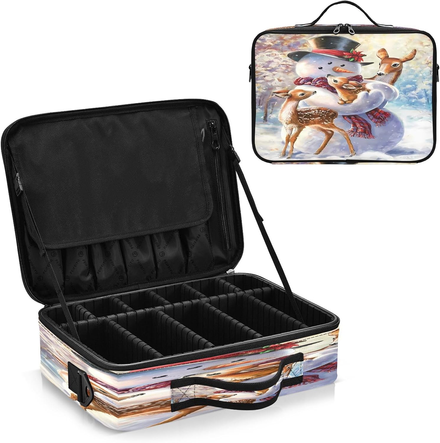 Bolsa multifuncional de maquillaje cosmético de muñeco de nieve y ciervo, bolsa de aseo de viaje para mujeres, organizador de maquillaje, cosméticos