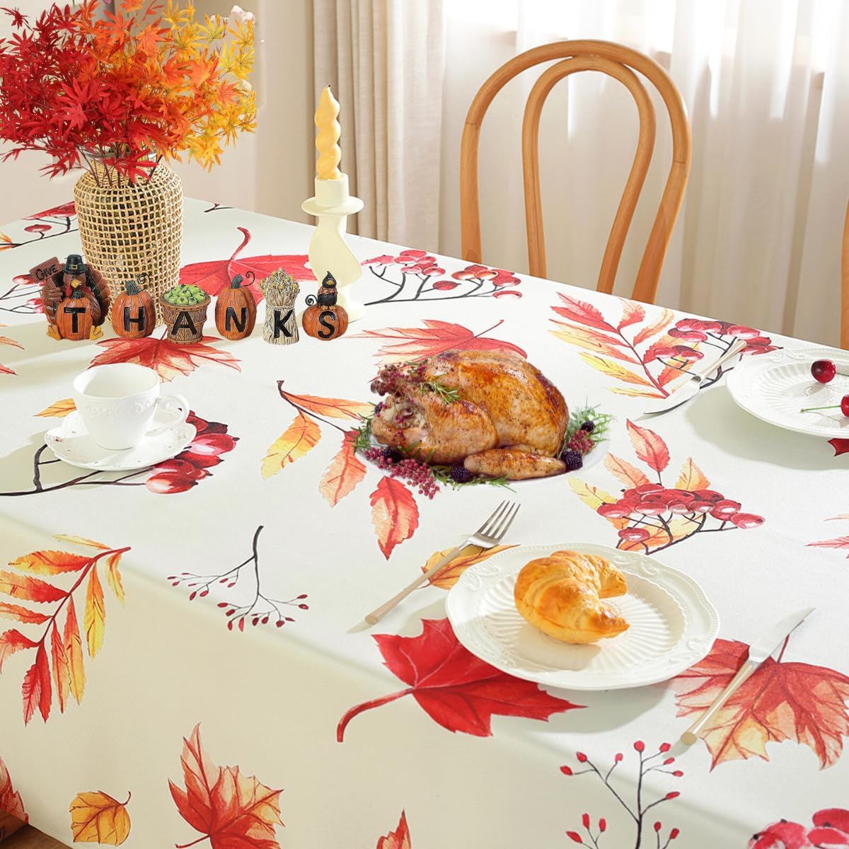 Mantel de otoño para mesa rectangular, manteles a prueba de derrames, cubierta de mesa con estampado de hojas de otoño, decoración de fiesta de