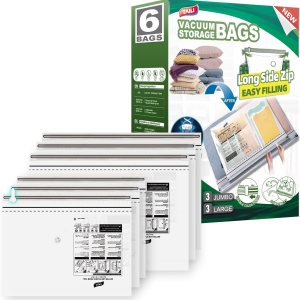 TAILI – Paquete de 6 bolsas de almacenamiento al vacío con cremallera lateral larga, bolsas ahorradoras de espacio (3 L+3 extra grandes), bolsas de TAILI – Paquete de 6 bolsas de almacenamiento al vacío con cremallera lateral larga, bolsas ahorradoras de espacio (3 L+3 extra grandes), bolsas de