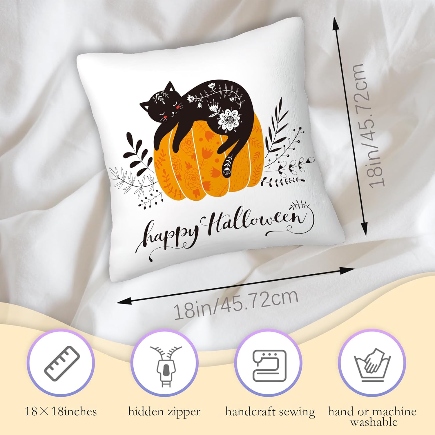 SKYDAWNY Juego de 2 fundas de almohada de 18 x 18 pulgadas con diseño de calabaza y gato negro, fundas decorativas cuadradas suaves para decoración