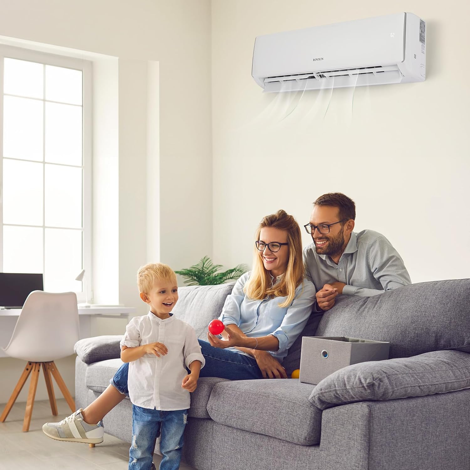 ROVSUN Aire acondicionado y calentador mini split habilitado para Wifi de 11000BTU, 17 SEER2 115V inversor de pared sin conductos, unidad de CA con