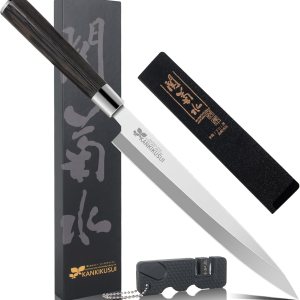 Cuchillo Sashimi, juego de cuchillos de sushi de 9.3 pulgadas con funda, afilador, paño de limpieza, caja de regalo, cuchillo Yanagiba HC 70cr17mov Cuchillo Sashimi, juego de cuchillos de sushi de 9.3 pulgadas con funda, afilador, paño de limpieza, caja de regalo, cuchillo Yanagiba HC 70cr17mov