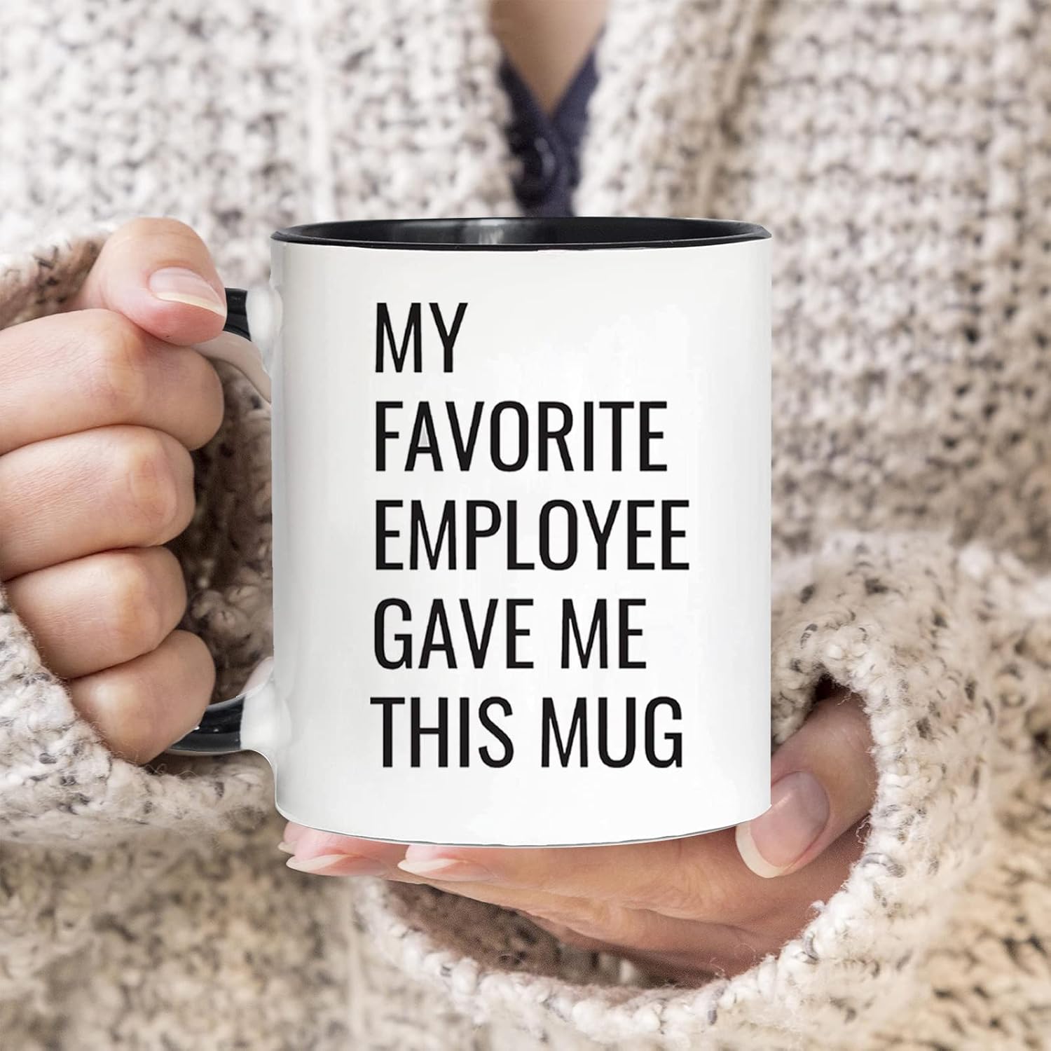 WOHR Taza de café con texto en inglés “Boss Gift My Favorite Employee Gave Me This This”, regalo divertido para cumpleaños, Navidad, regalos