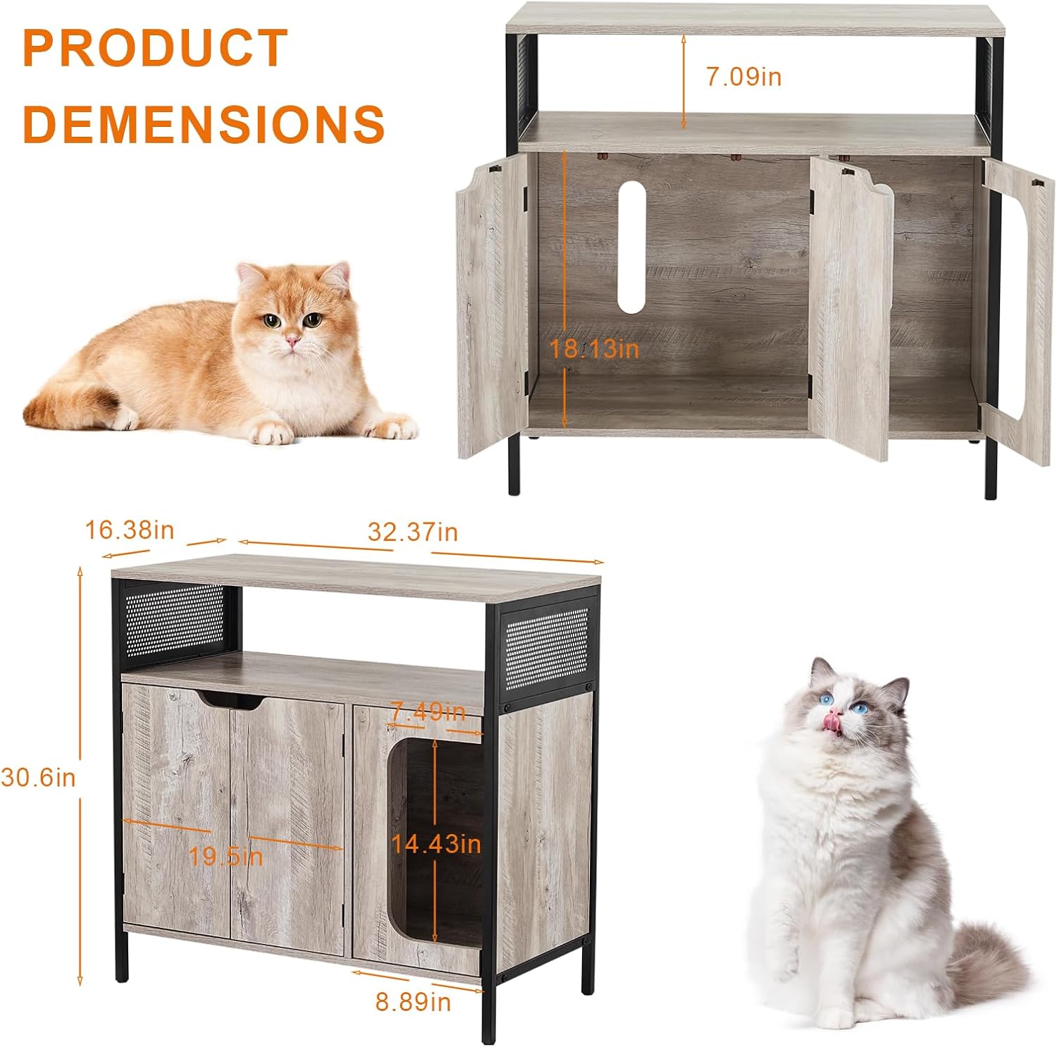 BSRGMS Caja de arena grande para gatos, muebles ocultos, muebles para gatos de interior, de madera, baño de gatos, armario de arena para gatos con