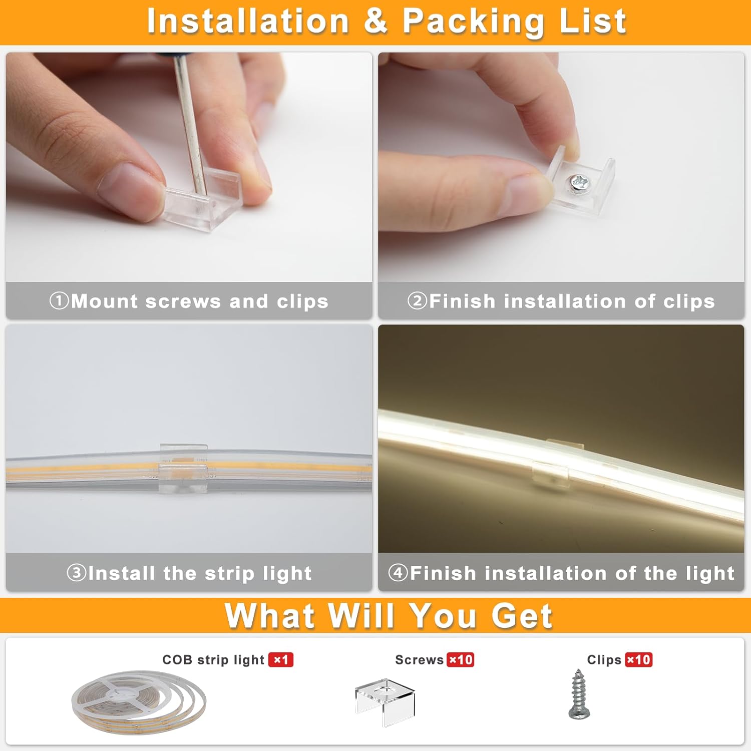 PAUTIX COB – Tira de luz LED IP67 impermeable de 20 pies20.0 ft, 4000 K blanco natural 2928 LED CRI90+ 24V súper brillante, tira de luz LED de