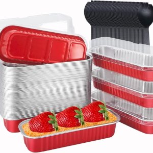 LNYZQUS Mini moldes para hornear con tapas, paquete de 50 moldes de aluminio de 6.8 onzas, moldes pequeños para pan, moldes rectangulares para LNYZQUS Mini moldes para hornear con tapas, paquete de 50 moldes de aluminio de 6.8 onzas, moldes pequeños para pan, moldes rectangulares para