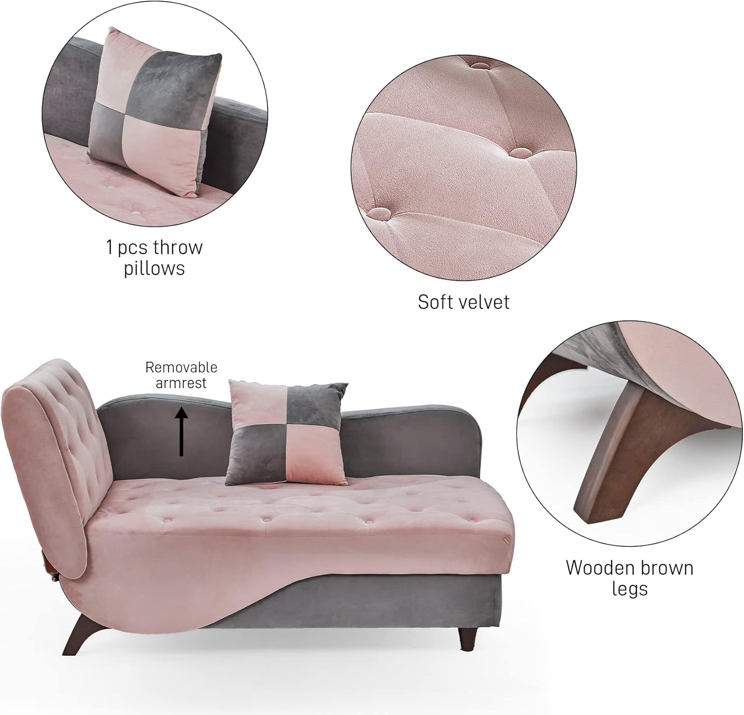 OUYESSIR Tumbona tapizada para interiores, sofá reclinable ajustable con almacenamiento y 1 almohada, sillón de terciopelo para sala de estar,