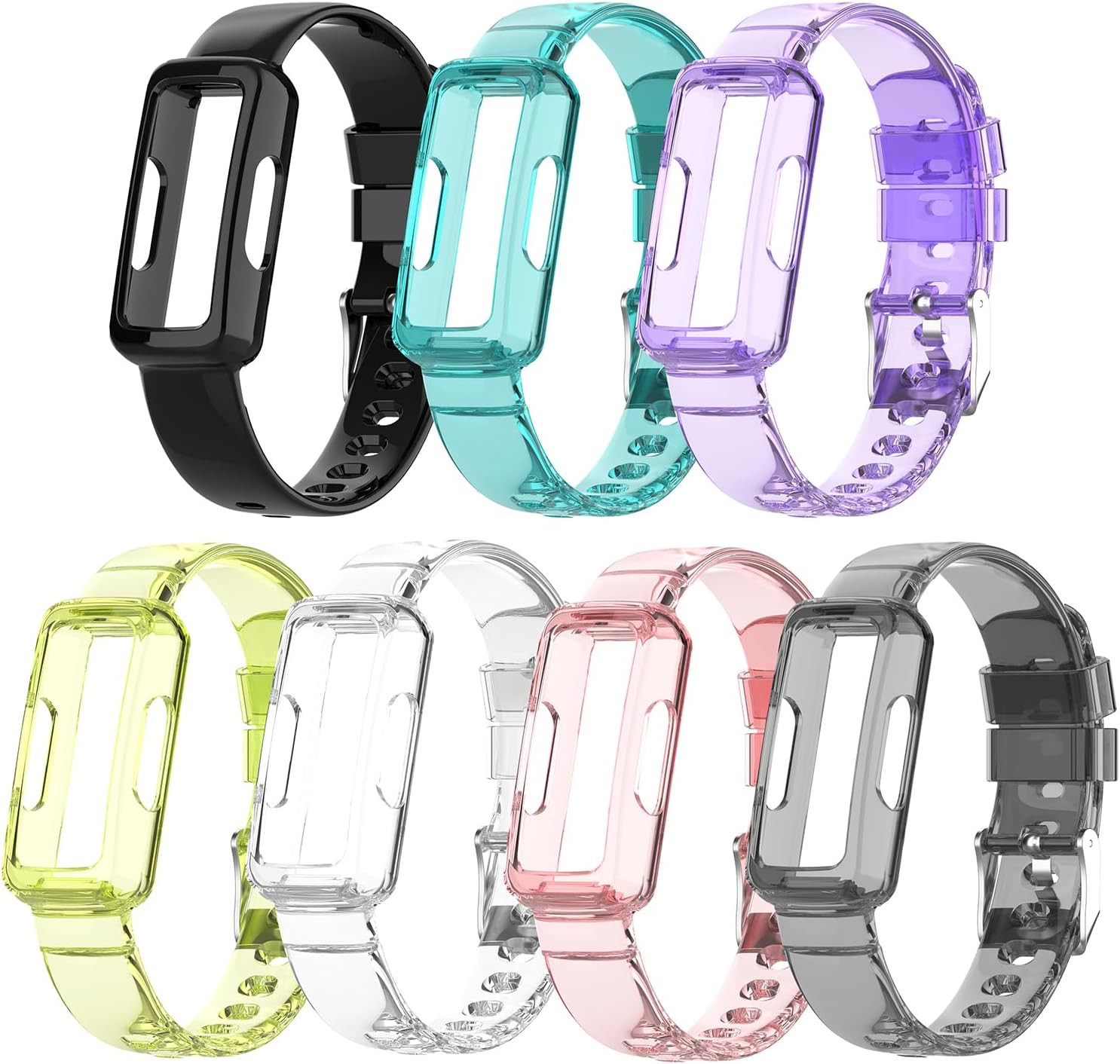 TenCloud Paquete de 7 correas con funda compatibles con Fitbit Inspire 3, reloj inteligente de TPU suave, correa de repuesto para Fitbit Inspire 3