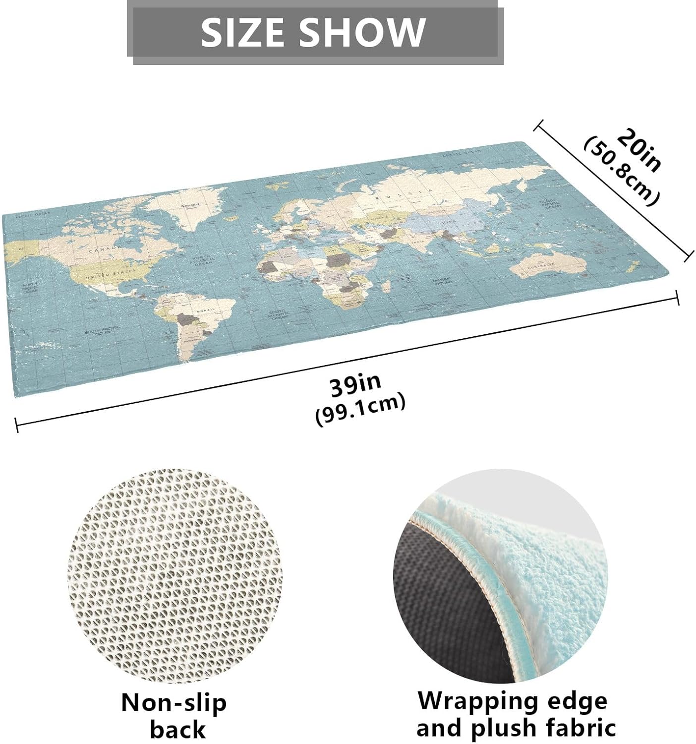 Joisal World Map – Alfombra de baño absorbente, cómoda alfombra de baño antideslizante, duradera y esponjosa, 39 x 20 pulgadas