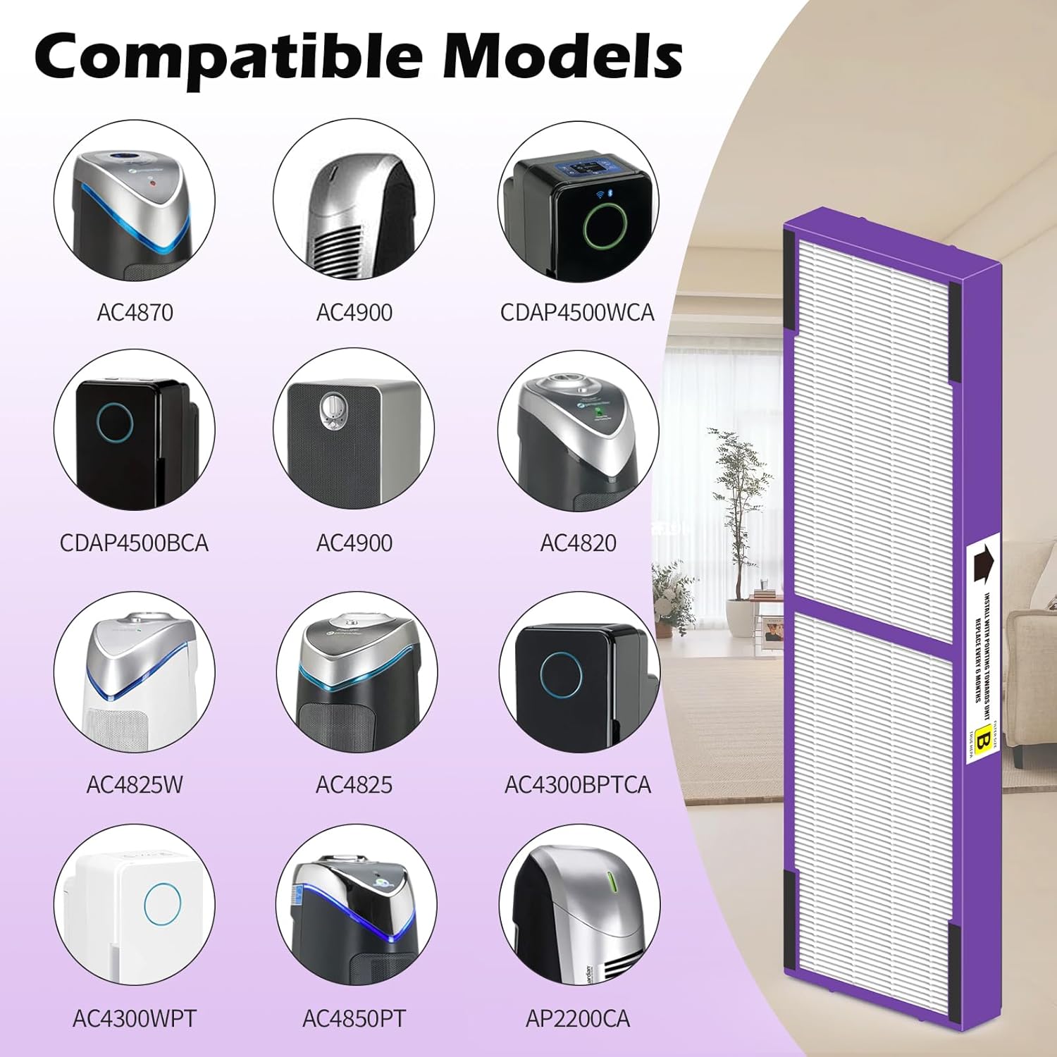 FLT4850pt – Filtro de repuesto HEPA para mascotas compatible con filtro Ger m-Guardian B AC4850, AC4825, AC4870, CDAP4500, C4900, AC4300, AP2200