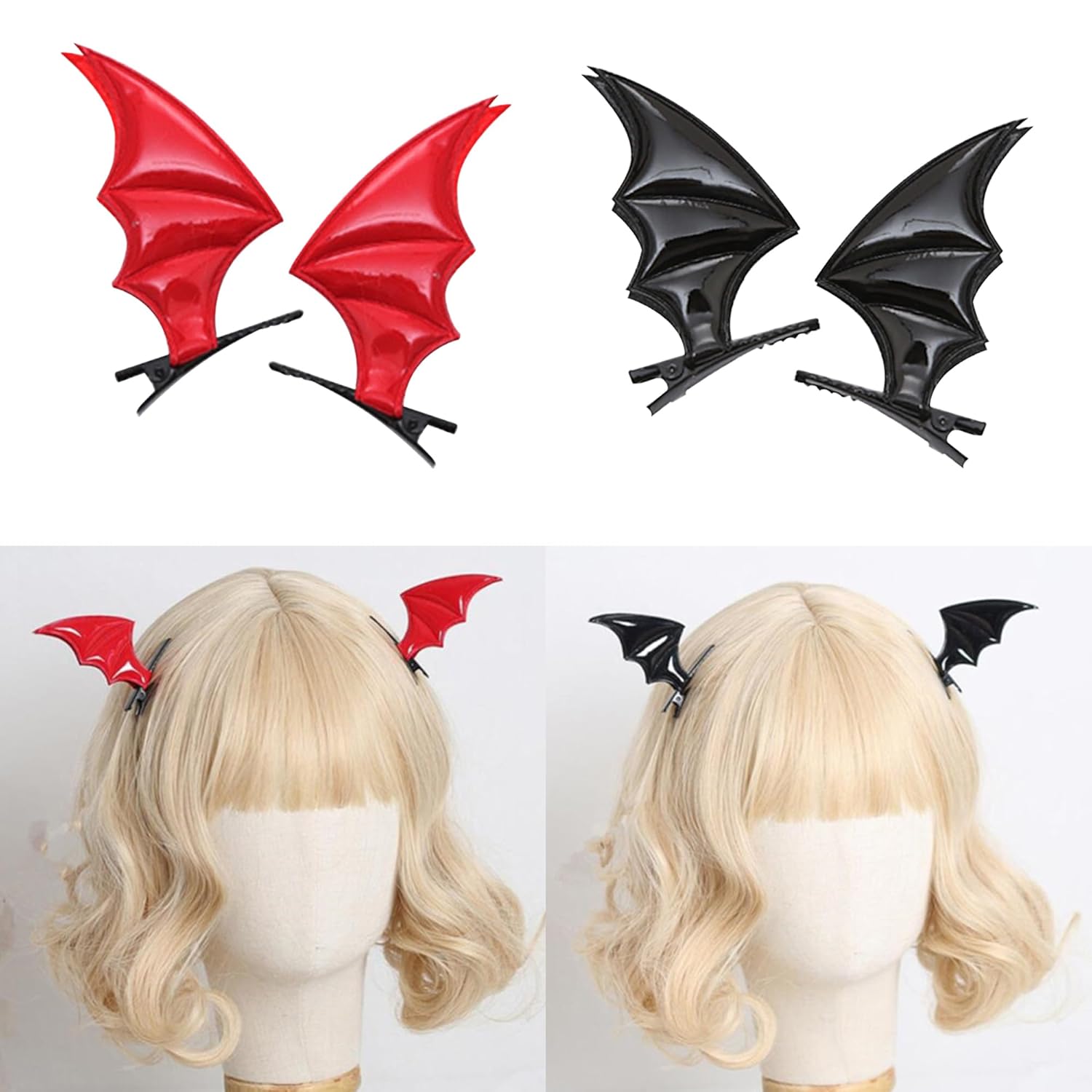 2 pares de pinzas para el pelo de murciélago de Halloween, horquillas de murciélago negro y rojo, lindos accesorios de Halloween para mujeres,
