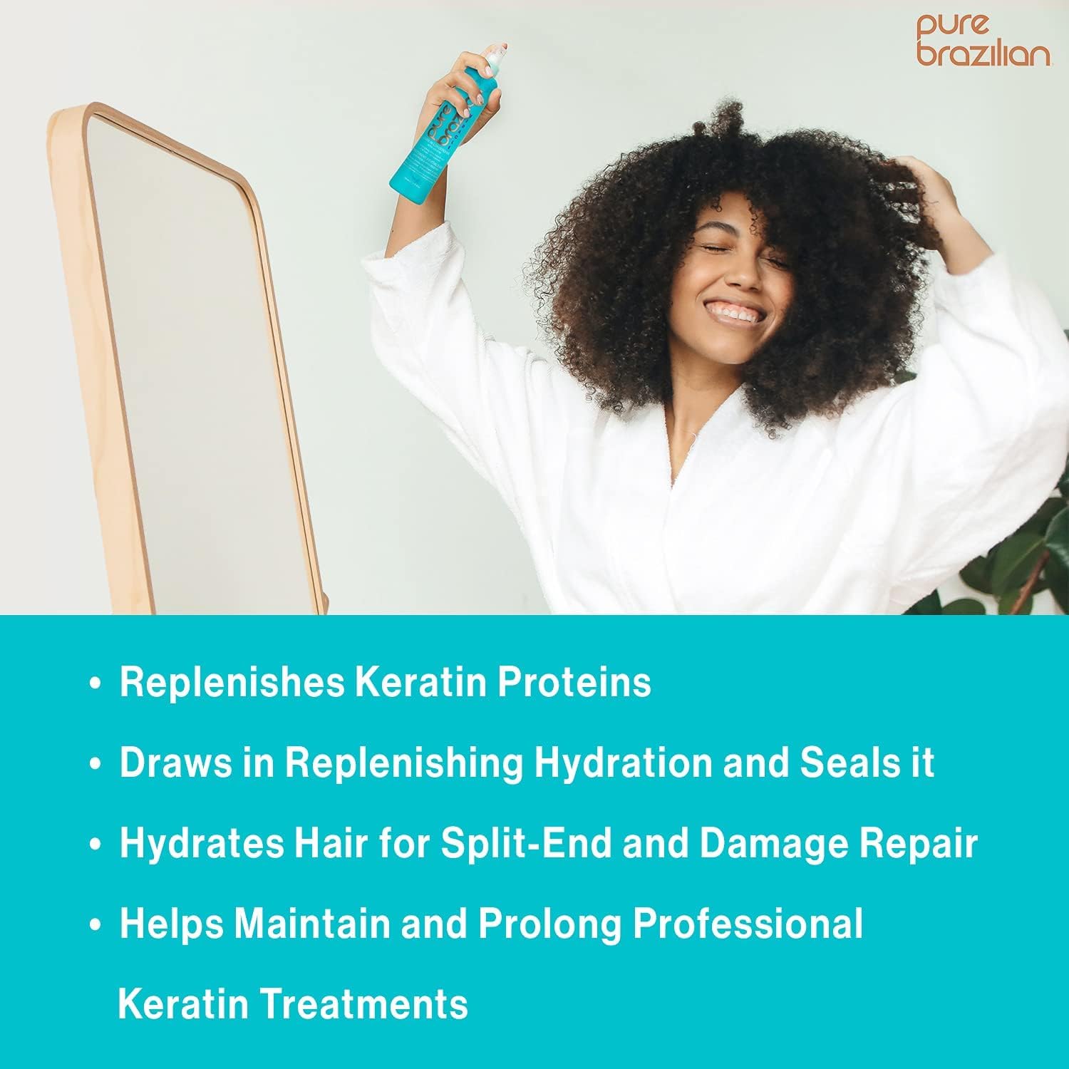 Pure Brazilian Acondicionador sin enjuague, tratamiento nutritivo para el cabello sin enjuague enriquecido con queratina para fortalecer y