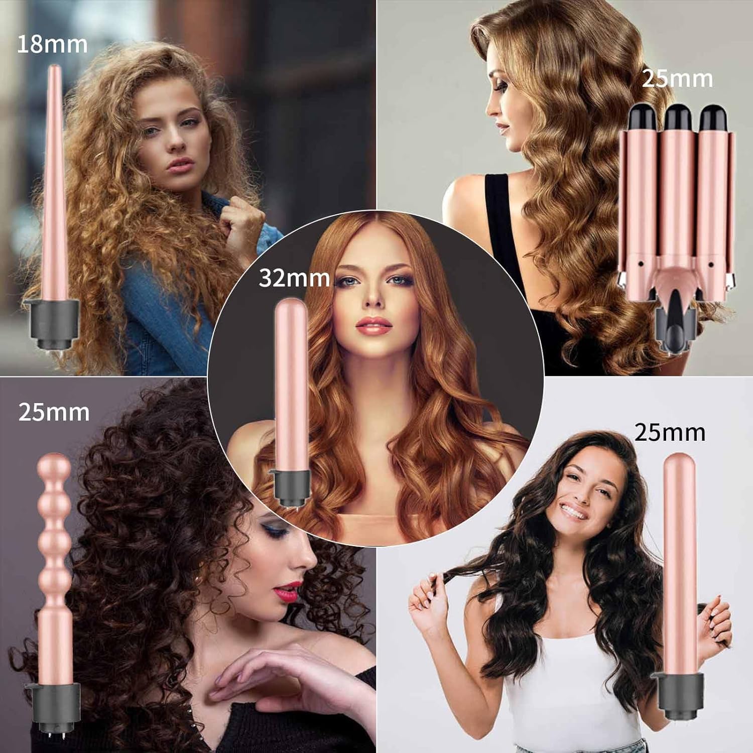 Plancha rizadora de pelo de 3 barriles – Varita rizadora 5 en 1 con calentamiento rápido – Rizador de varita rizadora para todo tipo de cabello,
