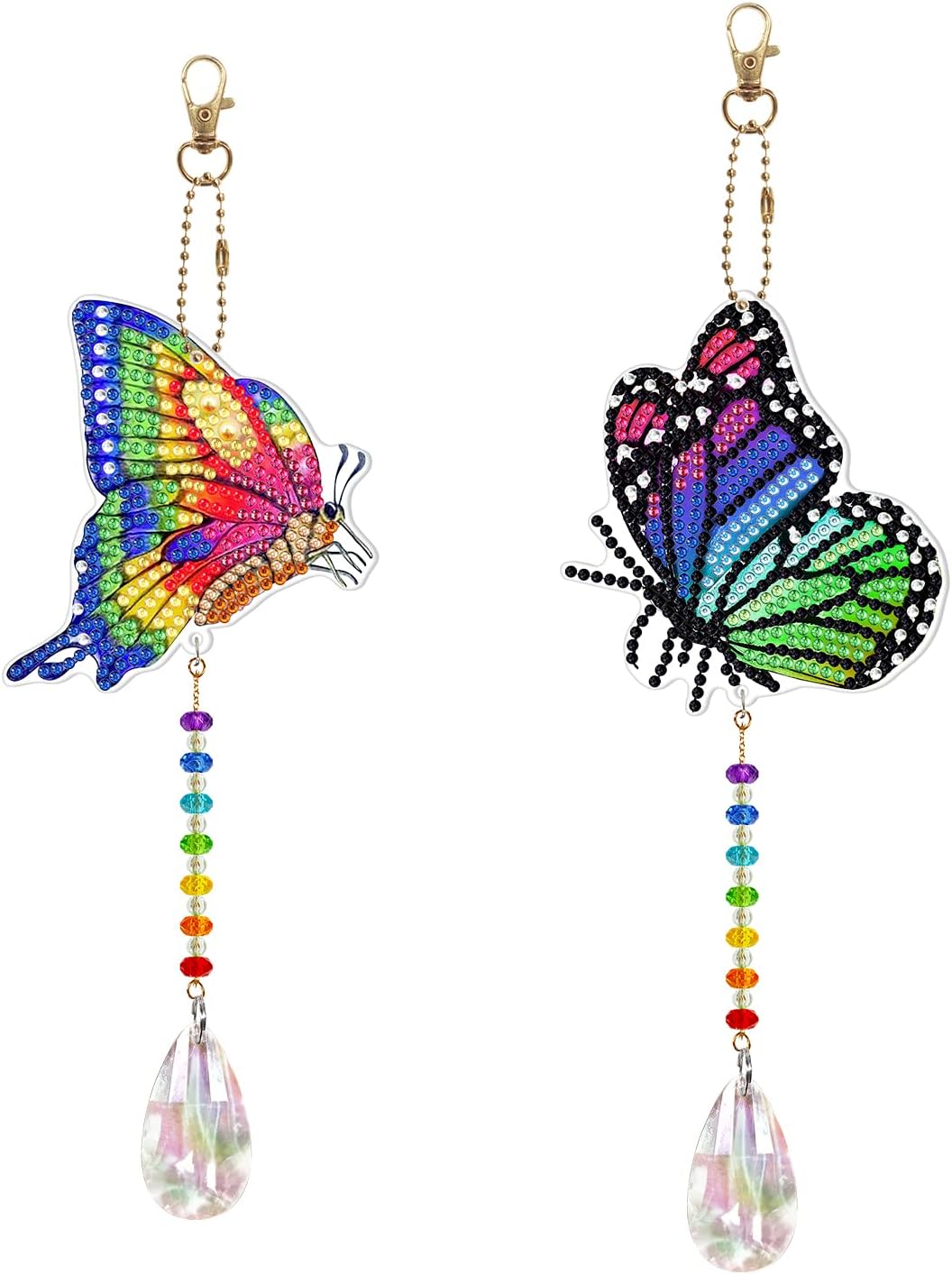 DIY – Juego de 2 piezas de pintura de diamantes de mariposa colorida 5D para adultos, arte de diamantes de mariposa de cristal, adorno colgante para