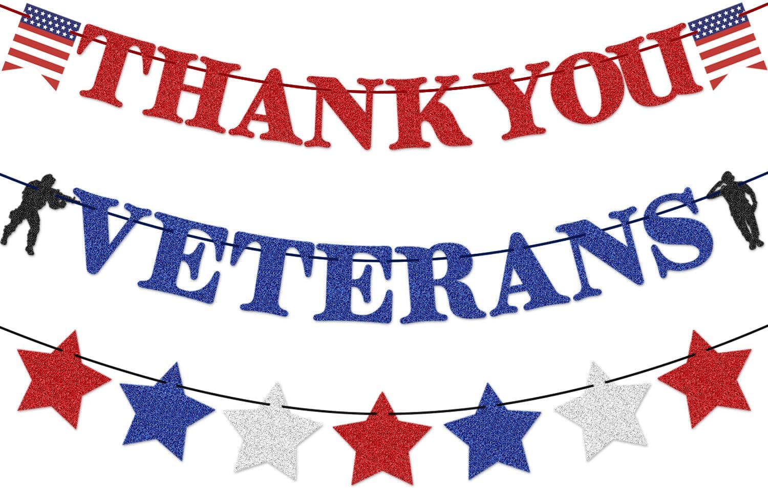 Decoraciones de fiesta del Día de los Veteranos, pancarta de agradecimiento a nuestros héroes, decoración con texto en inglés “We Are So Proud Of