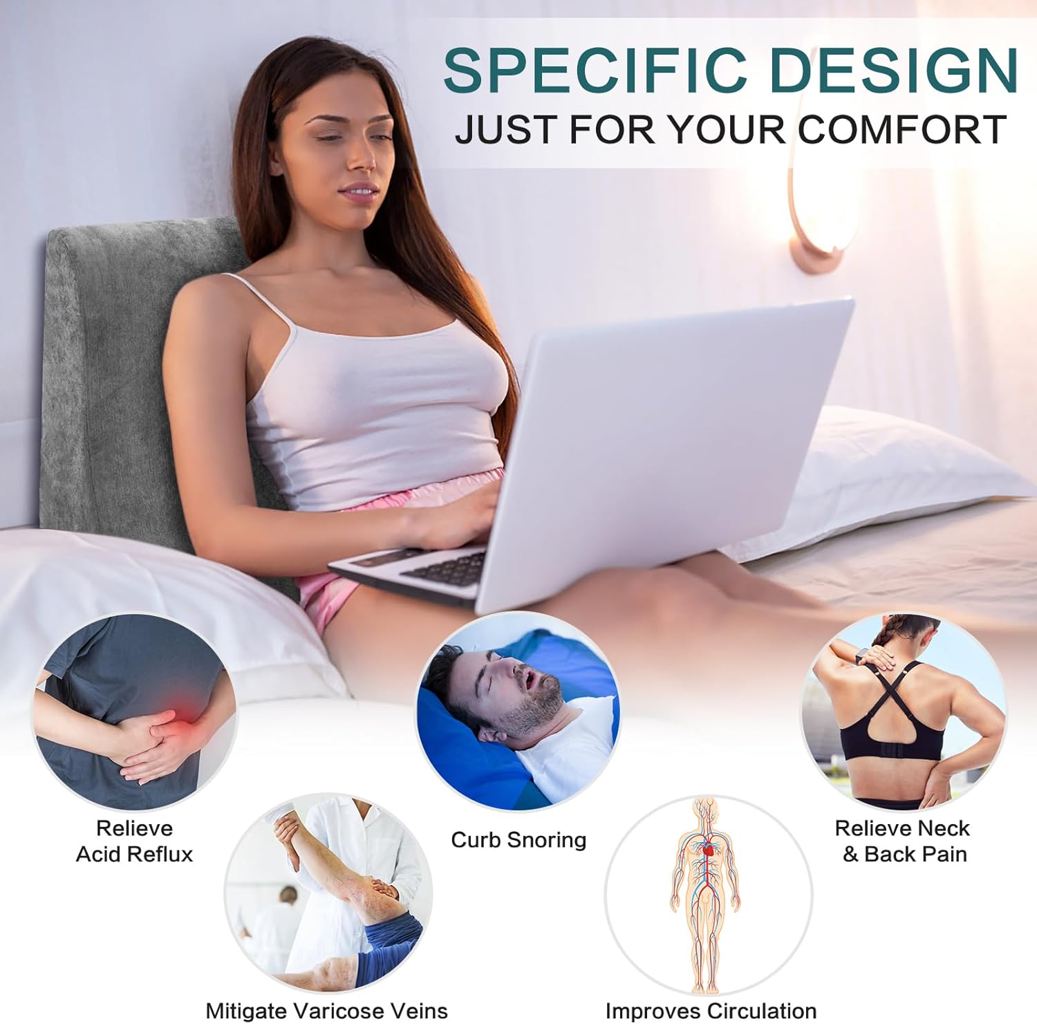 baibu Almohada de lectura de espuma viscoelástica de 25 x 20 pulgadas, almohada de respaldo para sentarse en la cama, almohada para silla de