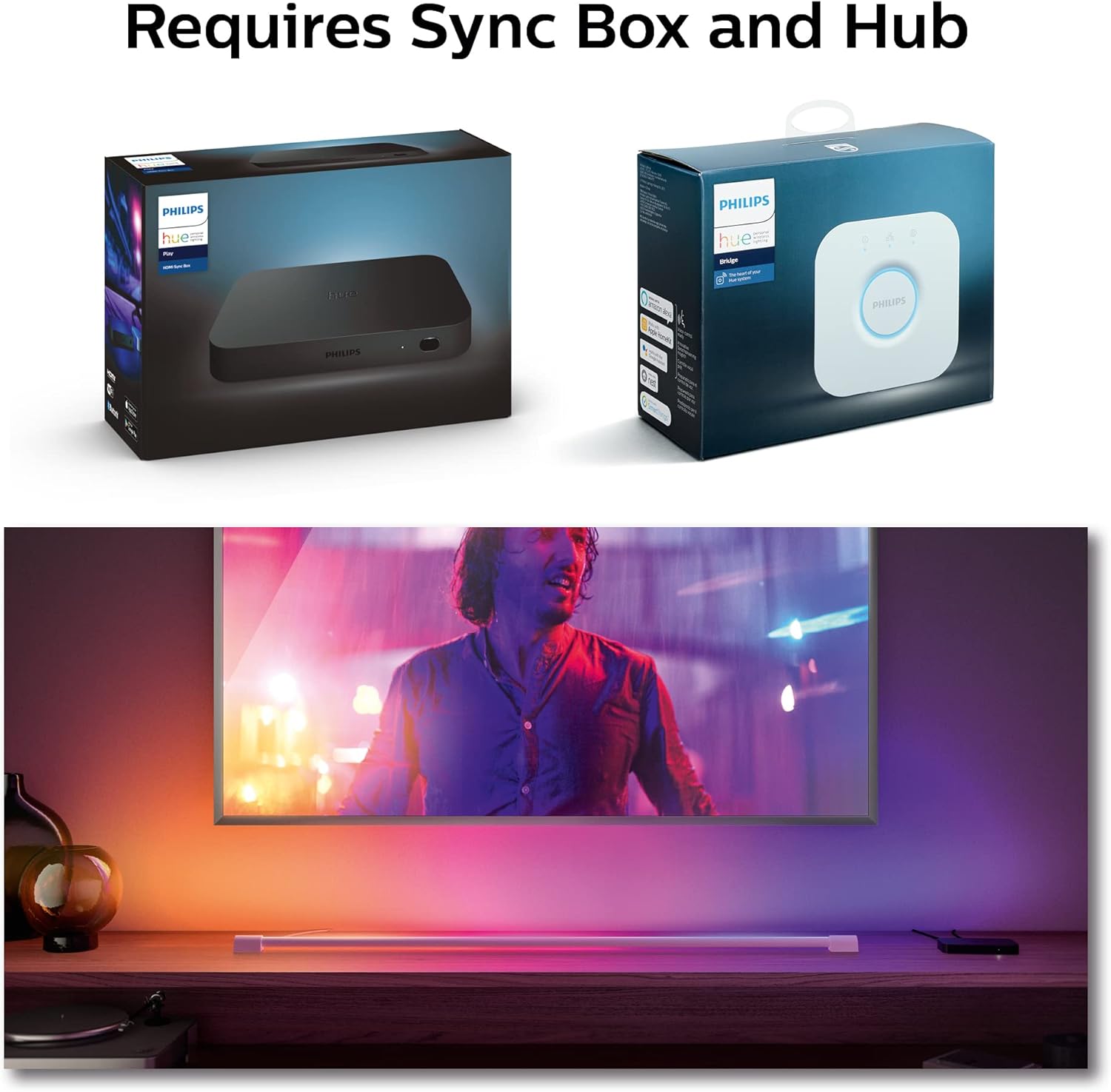 Philips Hue Tubo de luz inteligente grande, blanco, luz LED que cambia de color blanco y de color, 1 paquete, sincronización con TV, música y