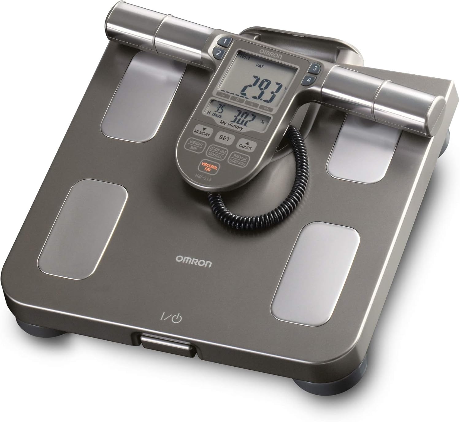 Omron Monitor de composición corporal con báscula, 7 indicadores de fitness, memoria de 90 días y monitor de presión arterial de bronce, puño