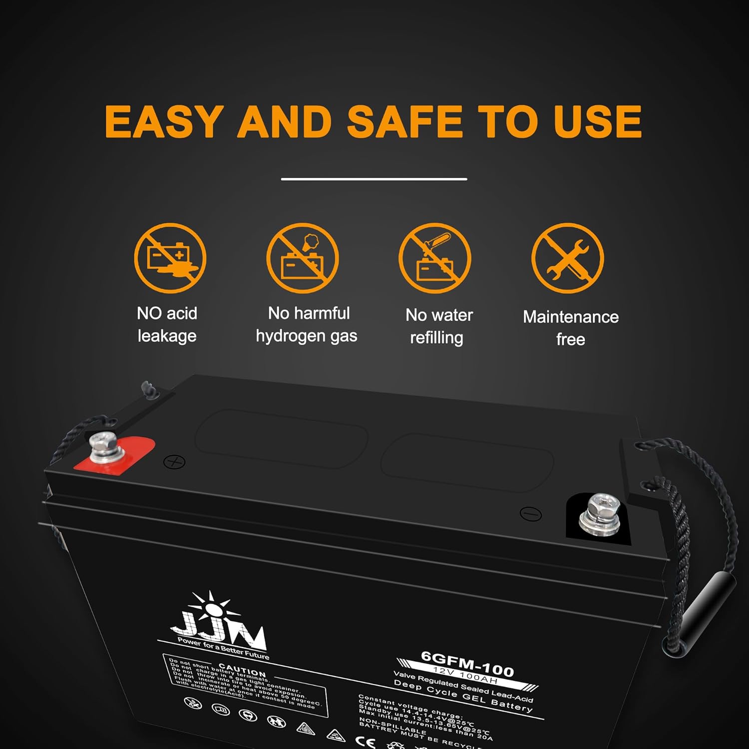 Batería de gel híbrida de ciclo profundo de 12 V 100 AH (paquete de 2) SLA VRLA Baterías automotrices de gel AGM recargables para viento solar, RV