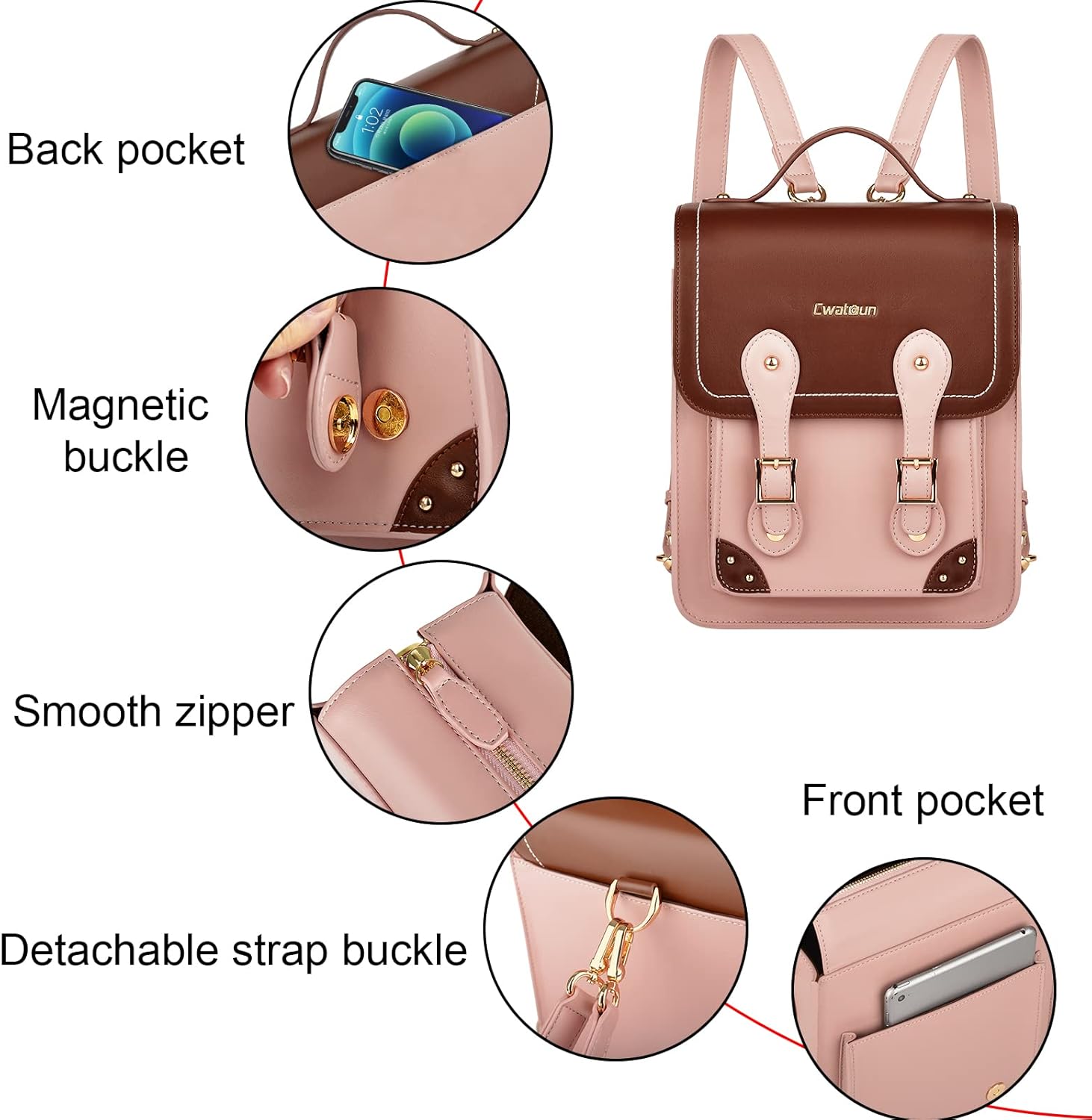 Cwatcun Bolsa para cámara, funda cruzada para cámara retro, de piel sintética vintage, impermeable, mochila ligera para cámara, compatible con