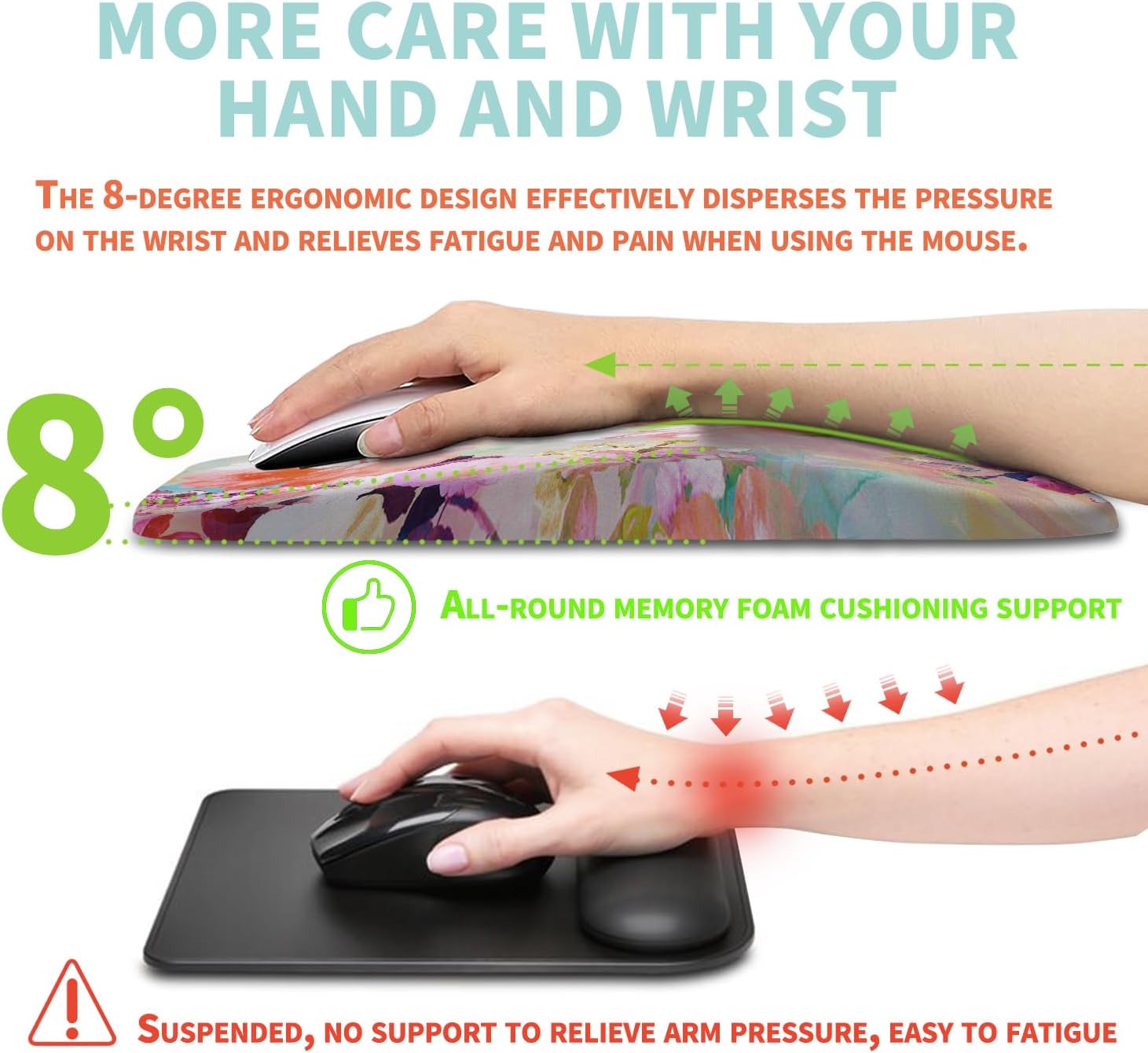Alfombrilla de mouse ergonómica grande con soporte de muñeca, para aliviar el dolor del túnel carpiano, reposamuñecas para mouse con espuma