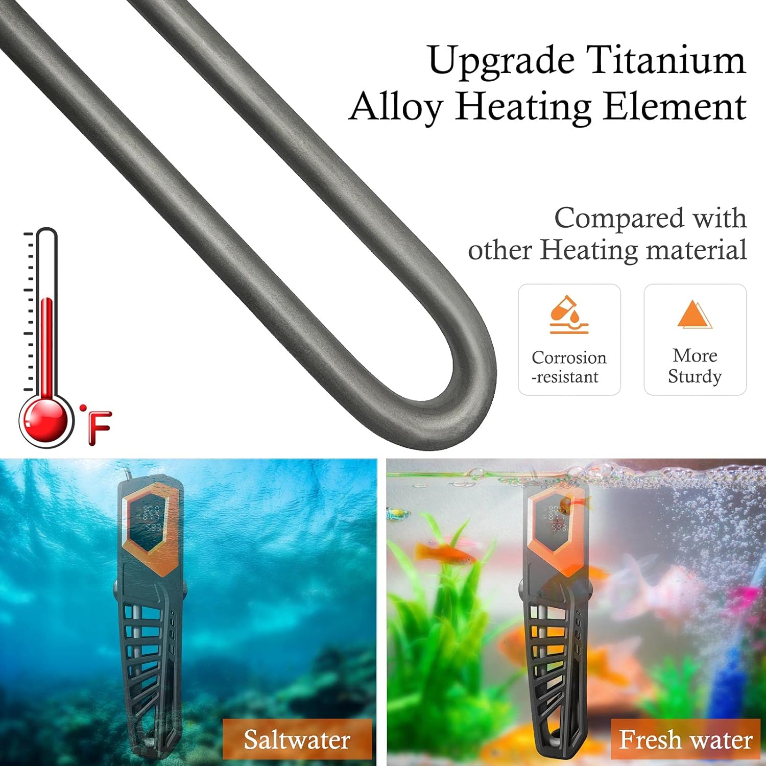 HITOP Calentador de acuario de titanio de 600 W, calentador digital de peces con pantalla LED de temperatura y controlador externo, para pecera