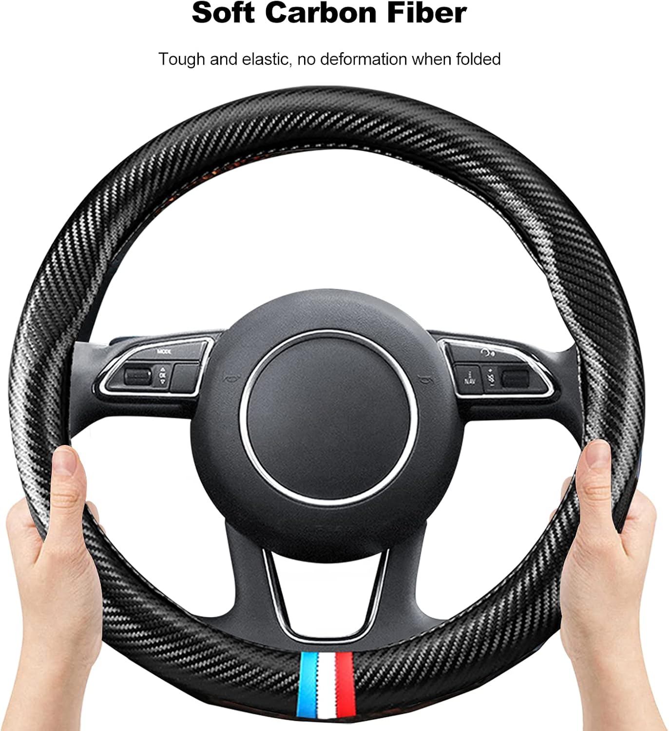 Ergocar Funda de volante de material de fibra de carbono, antideslizante, transpirable, absorbente de sudor, funda deportiva de moda para volante de
