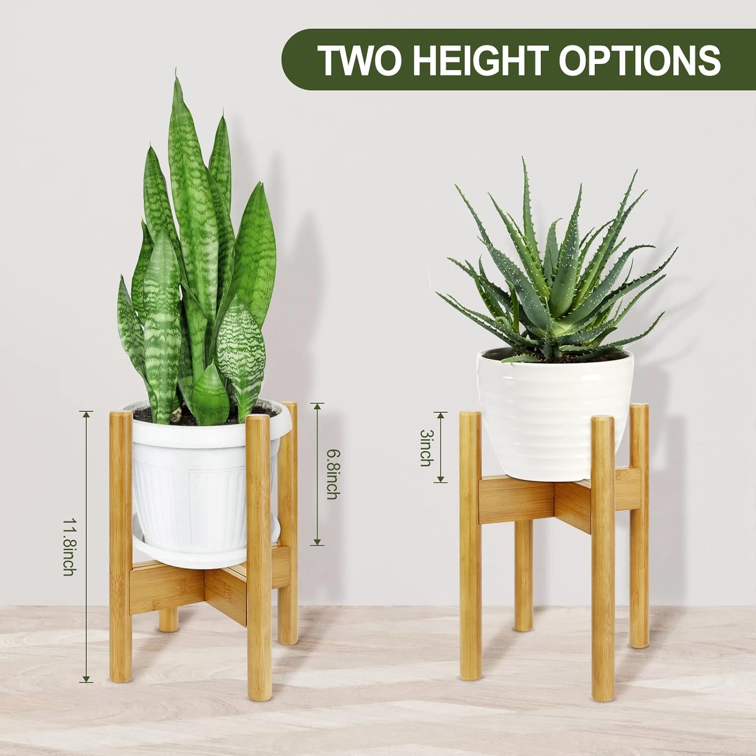 1 soporte ajustable para plantas de interior, soporte para plantas de mediados de siglo de 11.8 pulgadas, soporte estable de bambú natural para