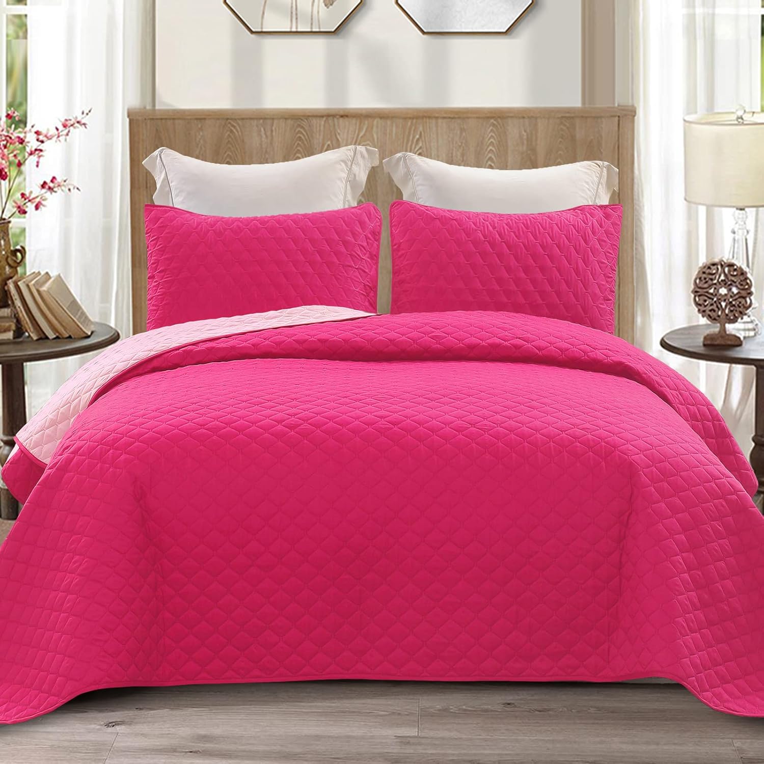 Exclusivo Mezcla Juego de ropa de cama reversible ultrasónica con fundas de almohada, edredones ligeros tamaño Queen, colchas suaves para todas las