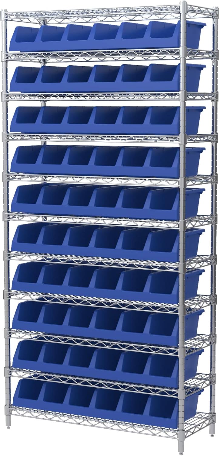Akro-Mils 30312 System Bin – Contenedor de almacenamiento con seis compartimentos, (33 x 12 x 5 pulgadas), color azul, (paquete de 5)