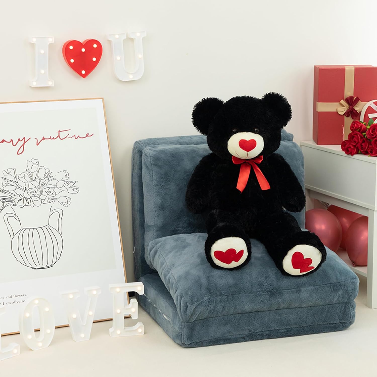HollyHOME Oso de peluche grande con corazón rojo para novia y niños, día de San Valentín, 36 pulgadas, color negro