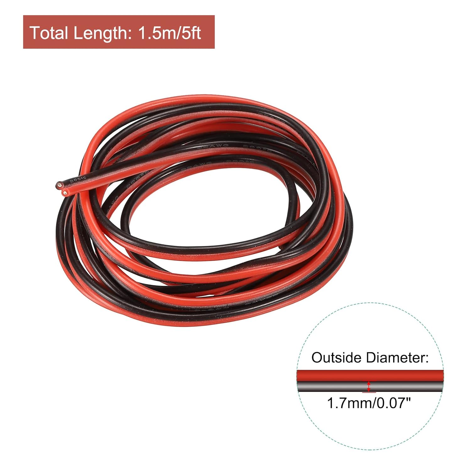 MECCANIXITY Alambre de calibre 22, 2 conductores, alambre de silicona paralelo de 22 AWG, alambre eléctrico de cobre estañado de 4.9 ft5 pies para
