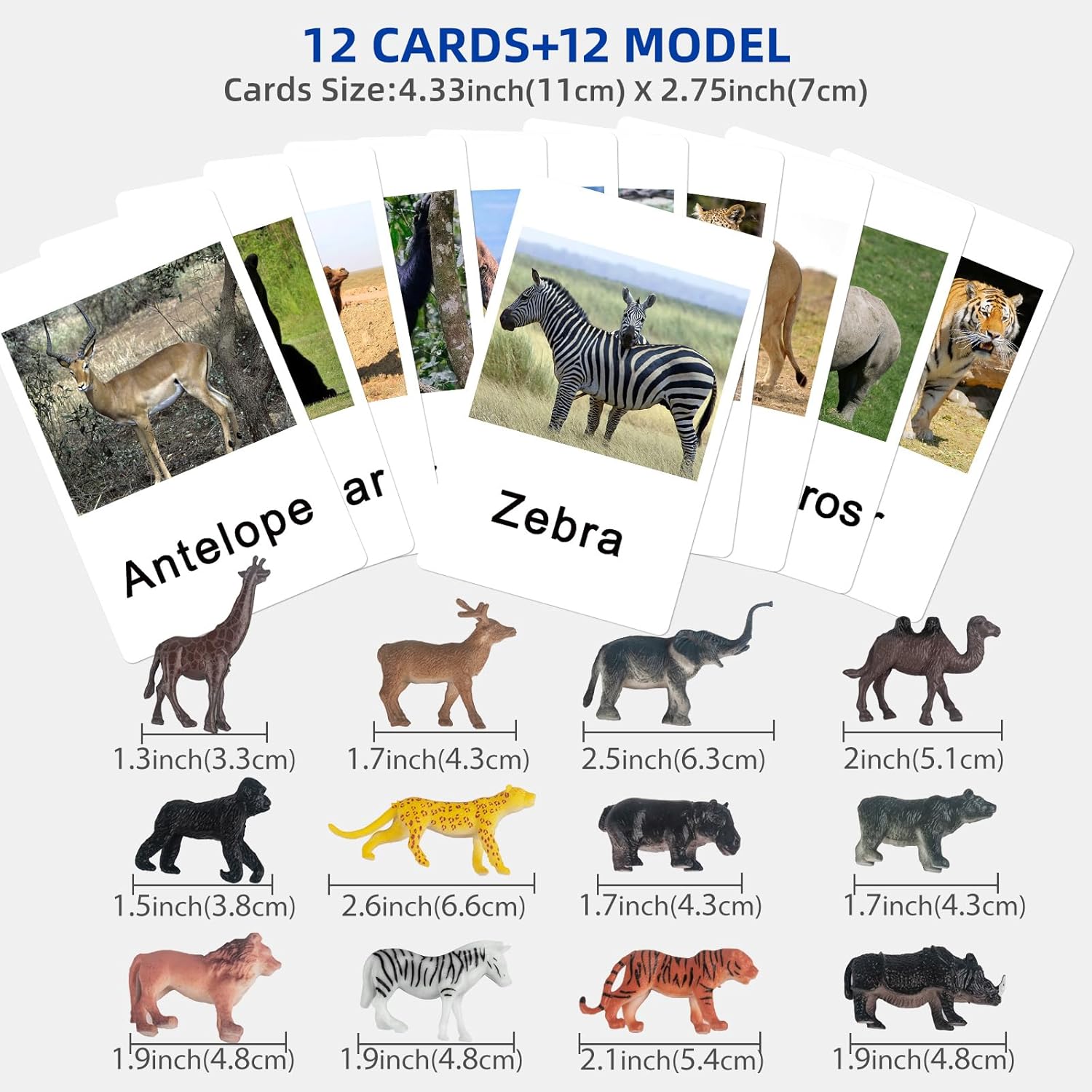 MEROCO Montessori Zoológico Safari Animal Match – Figuras en miniatura con 2 tarjetas a juego de piezas Montessori Materiales de lenguaje Montessori