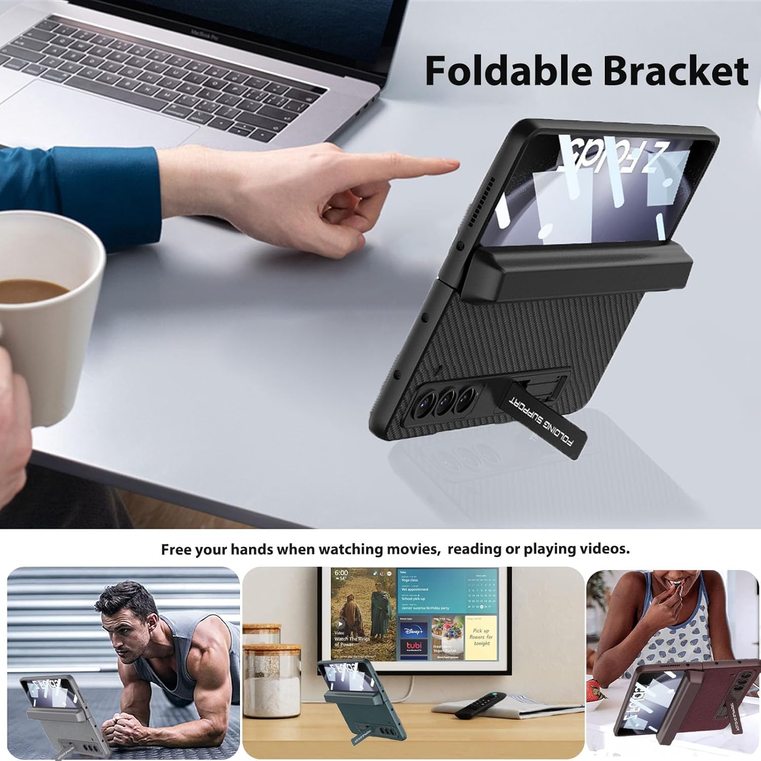 Miimall Funda para Galaxy Z Fold 5, soporte integrado para S Pen + protección magnética de bisagra+protector de pantalla+soporte de grado militar a